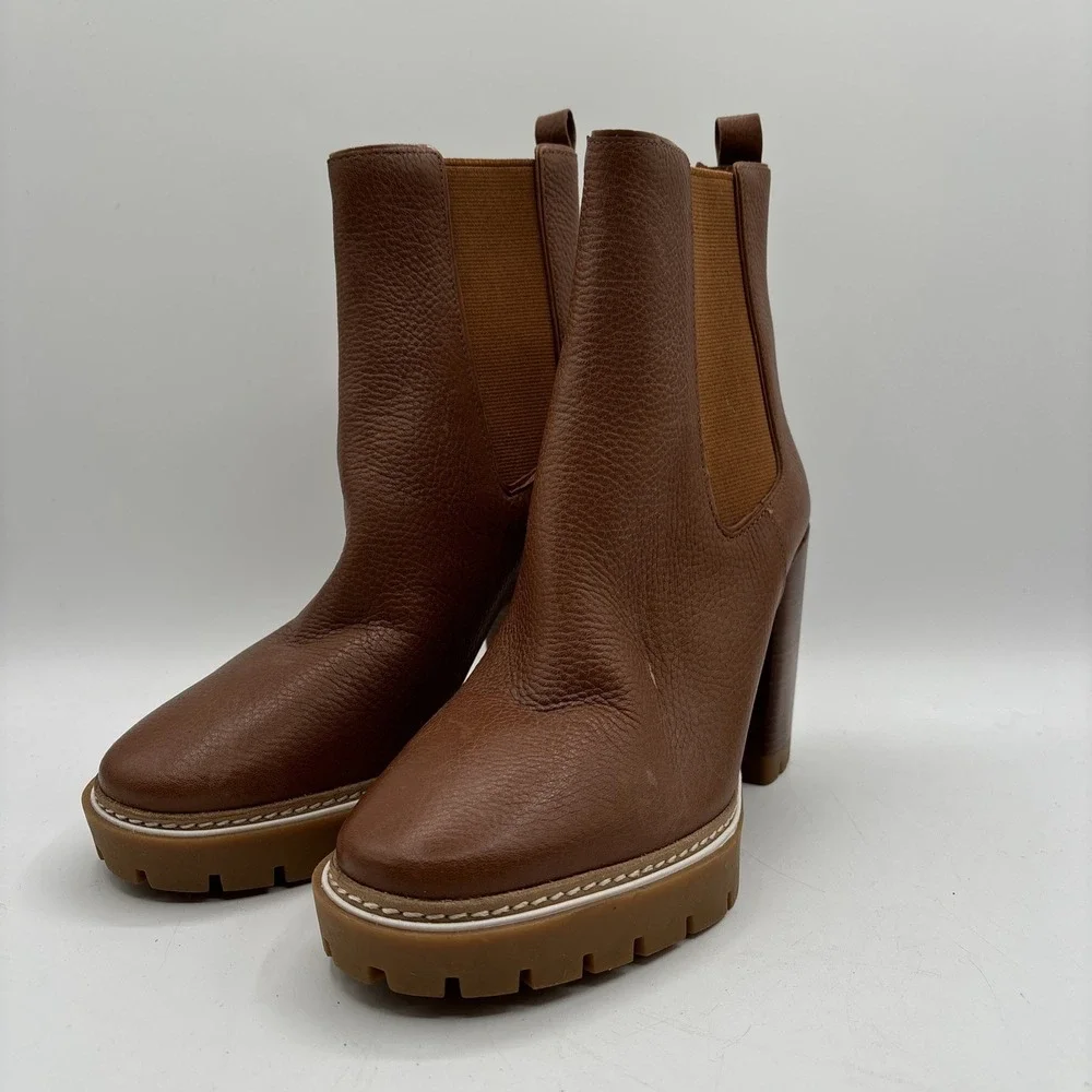 Tory Burch Carson Lug Sole High Heel Boots Women's 7 US Toasted Caramel Pull On